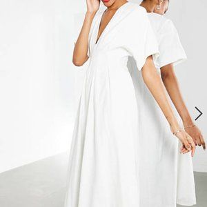 ASOS V Neck White Midi Dress